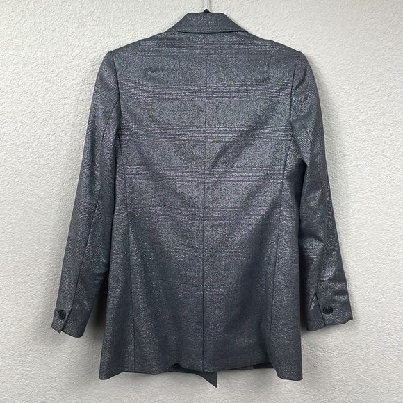All Saints Isla Shimmer Check Blazer Plaid Black Silver Sparkle Party Sz 4 - Picture 8 of 16